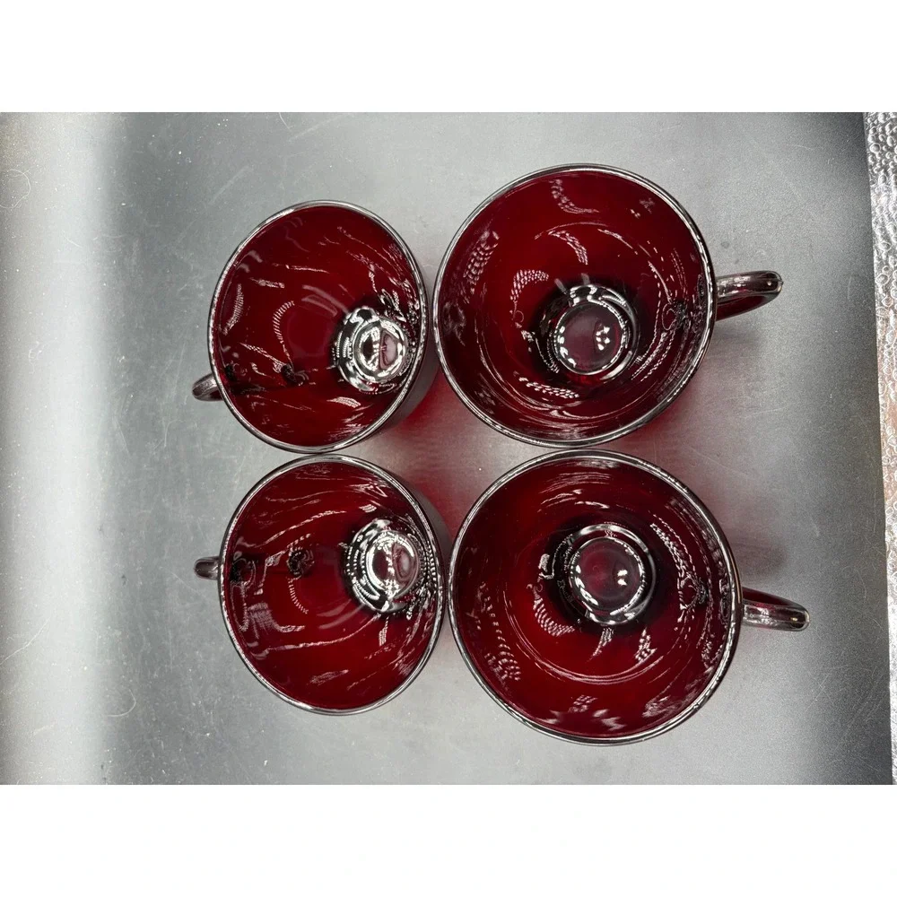 Vintage Anchor Hocking Royal Ruby Red Glass Tea Cups & Square Saucers Set of 10